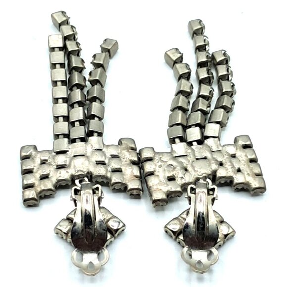 Long Rhinestone Earrings Bows Articulating Drop Dangling Clip Ons Vintage Costum - Picture 6 of 8